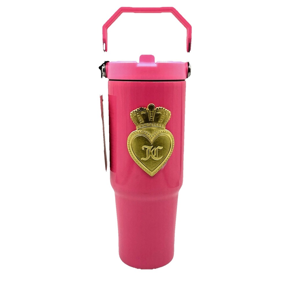 Juicy Couture Pink Insulated Travel Mug 30 Oz Tumbler Pop Up Straw Carry Handle